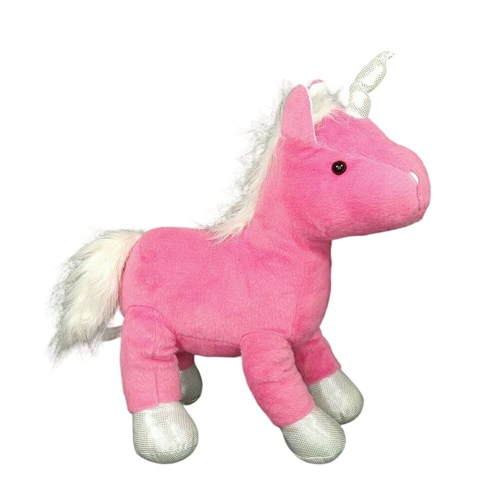 Animal Adventure Unicorn Plush Stuffed Animal Toy Pink Silver 12 in x 15 in